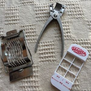 Lot of 3 Vintage Cooking Utensils Egg Slicer Cheese Slicer and Texas Nut Cracker